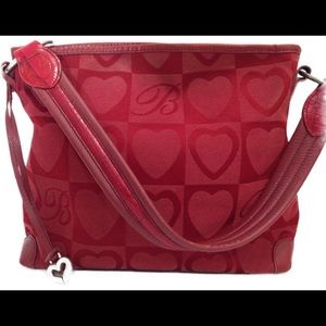 Brighton Red Heart Canvas Leather Shoulder Purse